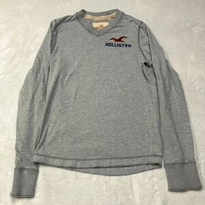 Y2K Hollister V-Neck Long Sleeve T-Shirt Men's Medium Heathered Gray‎ Vintage